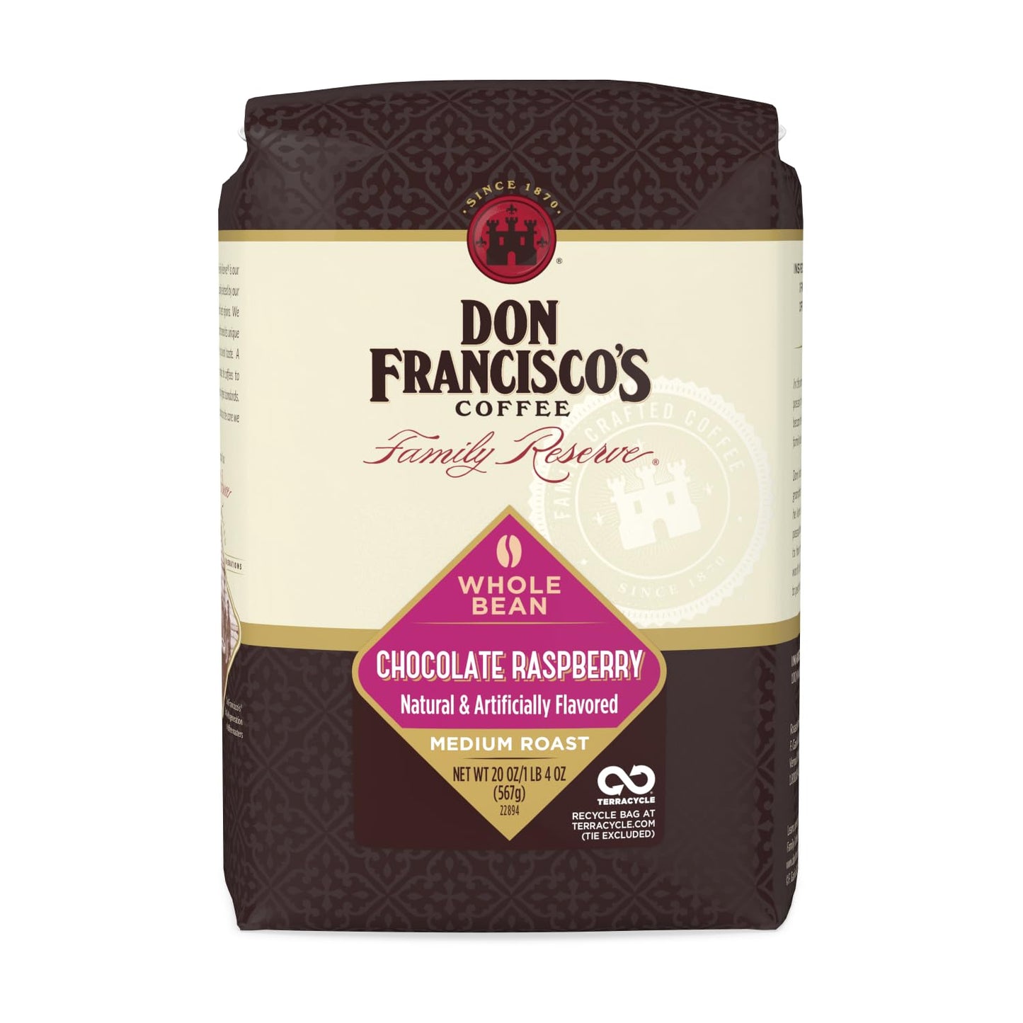 Don Francisco's Chocolate Raspberry Flavored Whole Bean Coffee, Medium Roast - 100% Arabica, Naturally & Artificially Flavored,