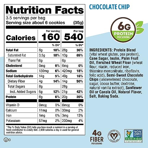 Lenny & Larry's The Complete Crunchy Cookie, Chocolate Chip, 6g Plant Protein, Vegan, Non-GMO, 4.25 Ounce Pouch (Pack of 6)
