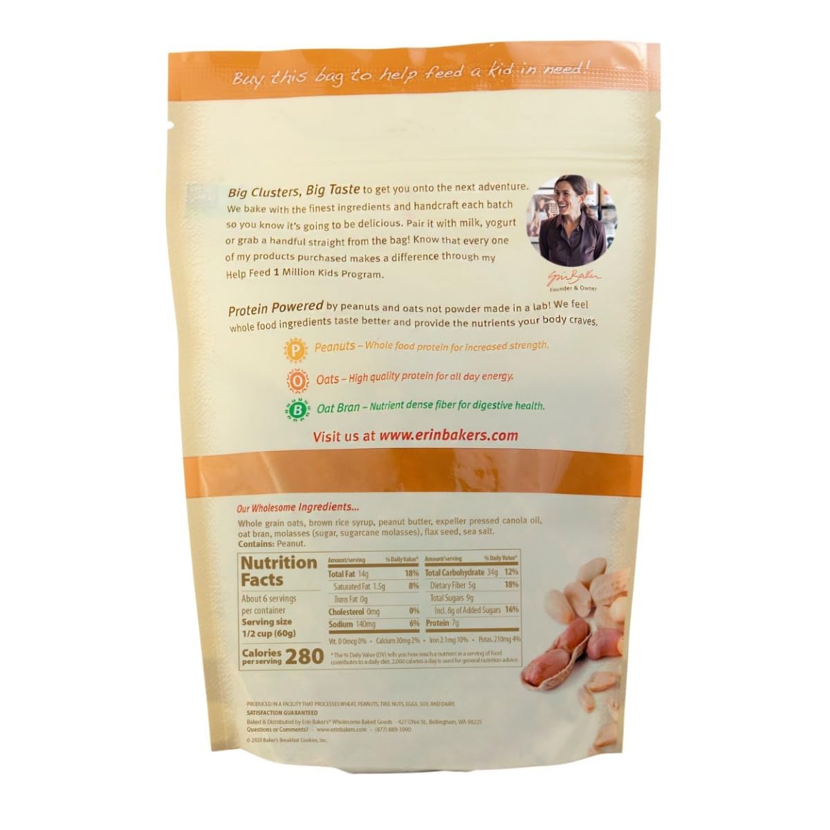 Erin Bakers Homestyle Granola, Peanut Butter, 12 Oz