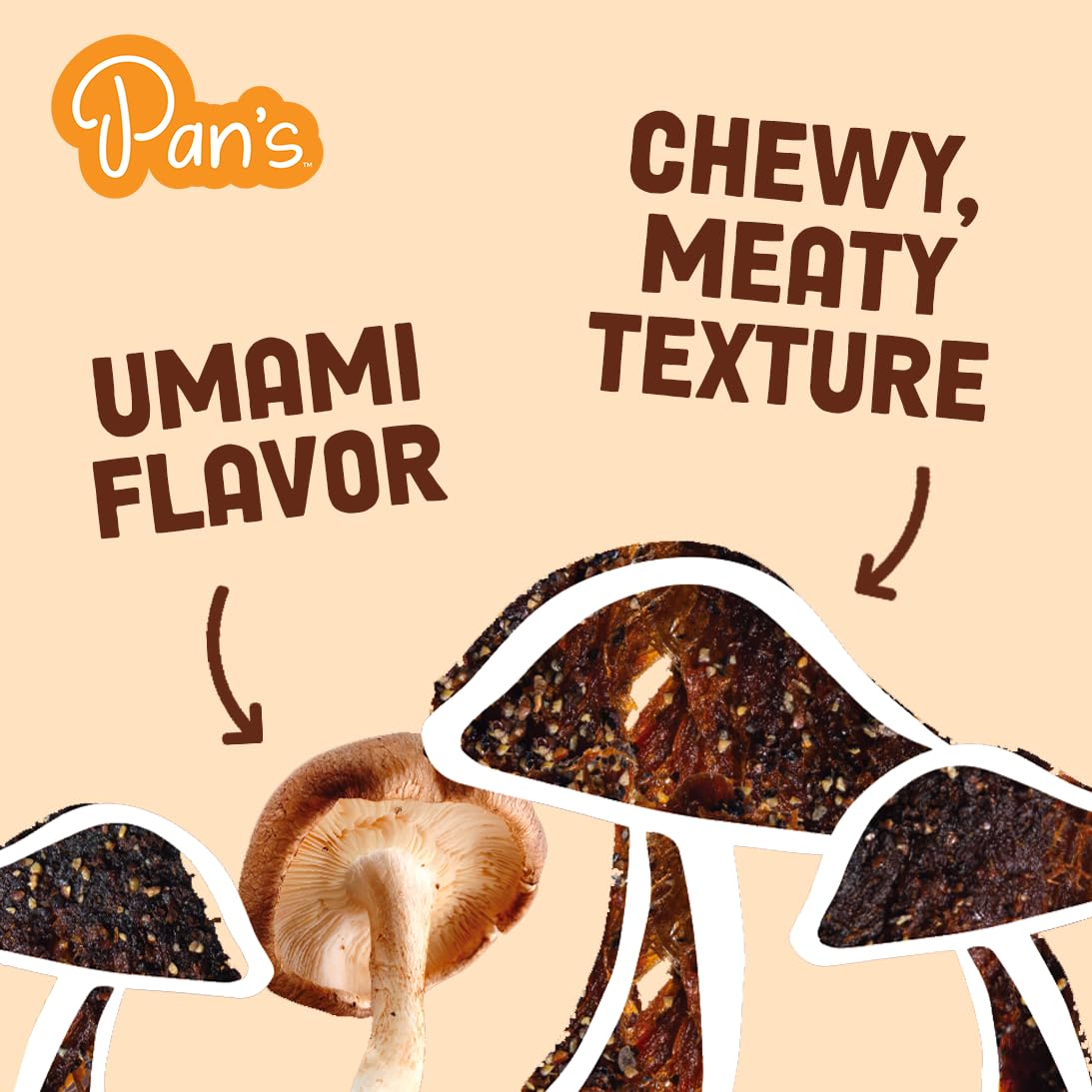 Pans Mushroom Jerky, Vegan Shitake Snacks, Gluten Free, High Fiber, Salt & Pepper, 2.2 Ounce Pack