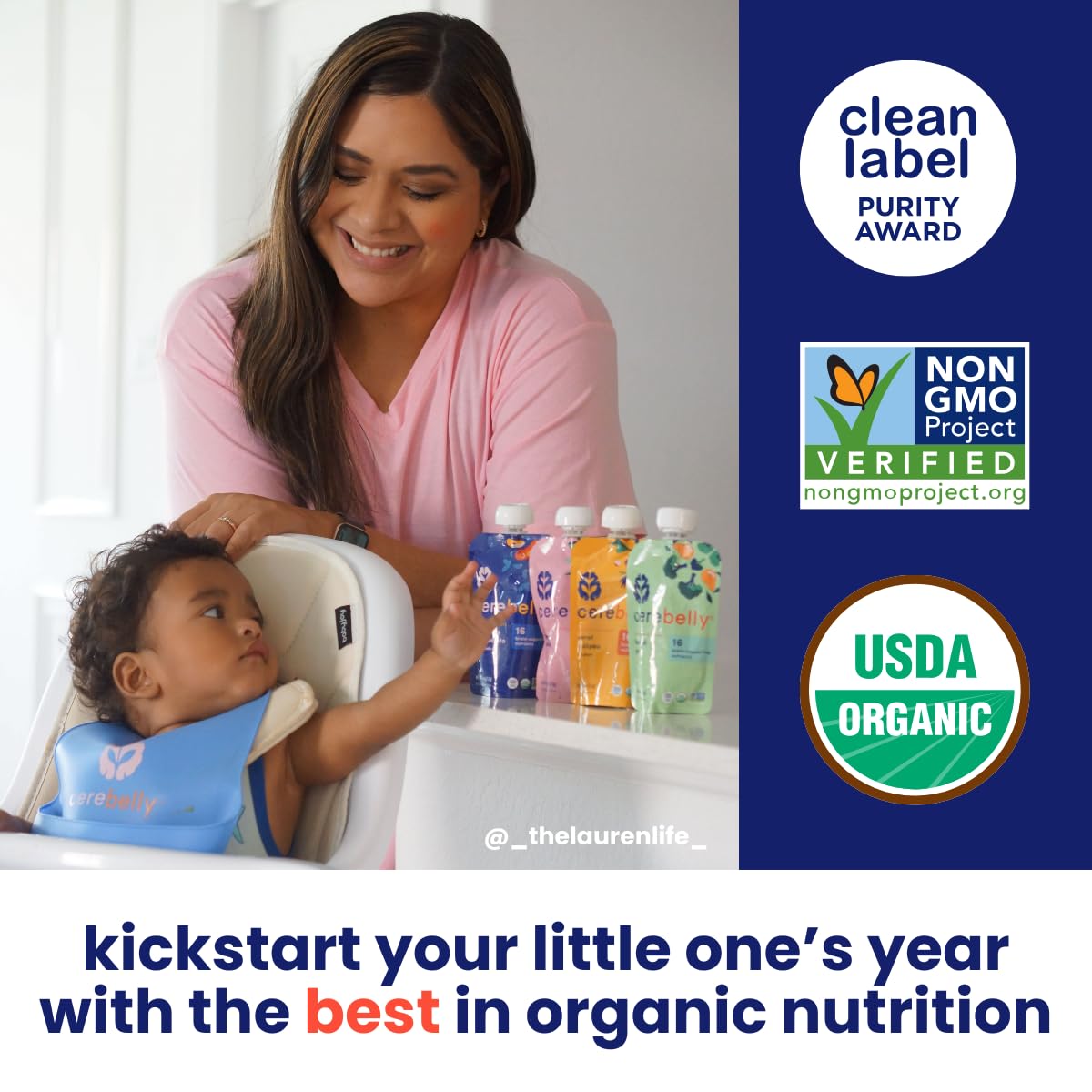 Cerebelly Baby Food Pouches - Organic Veggie Purees For Toddlers | No Added Sugar, Fiber, Non-Gmo | Blended Toddler Pouches | 4