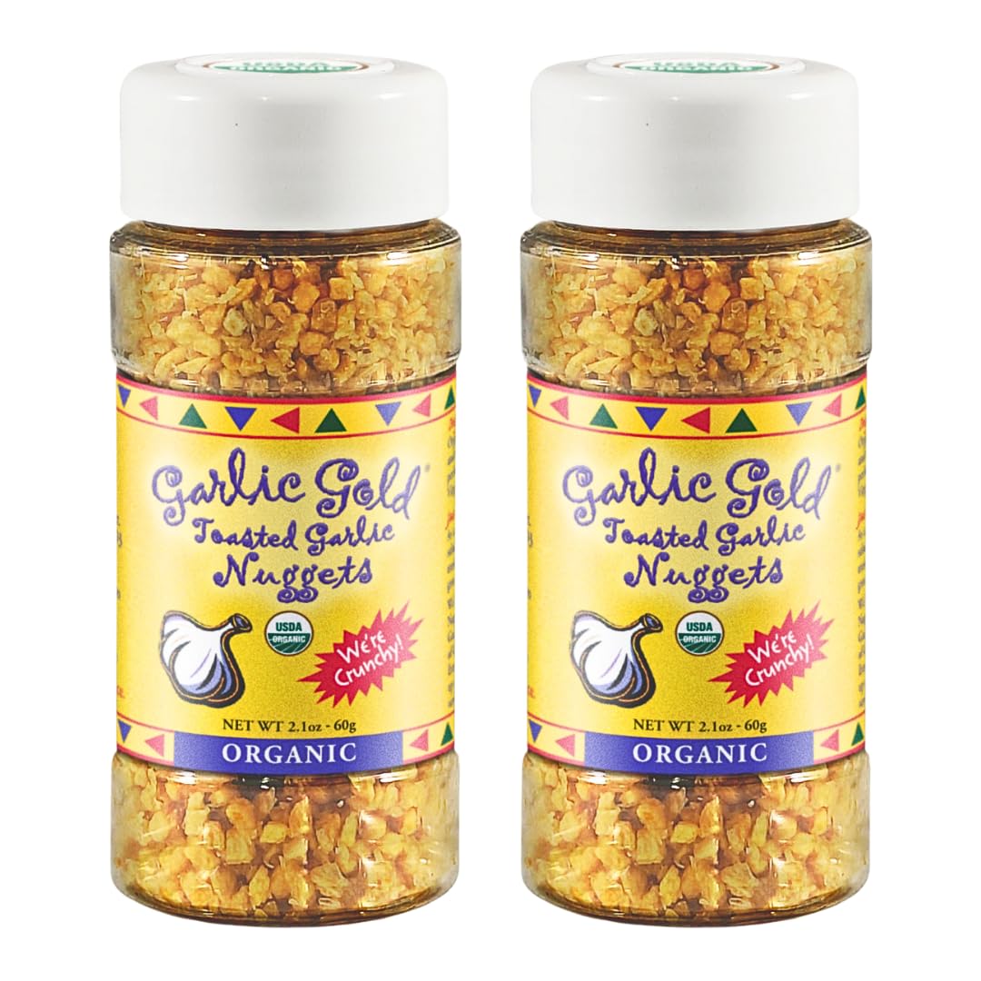 Garlic Gold Toasted Nuggets, Crunchy Roasted Garlic Seasoning, Usda Certified Organic Salad Topper, Keto Paleo Friendly (2.1 Ounces, 2 Pack)