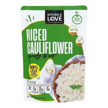 Kitchen & Love Riced Cauliflower 8 oz (6 Pack) - Low Carb, Vegan, Gluten Free, Ready to Eat, Dairy Free, Microwaveable, Shelf Stable