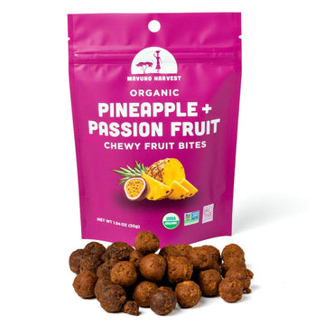 Mavuno Harvest Organic Fruit Snacks - Chewy Fruit Bites - Healthy Food For Kids & Adults - Ethically Sourced, Non-Gmo, No Preservatives - Pineapple & Passionfruit - 1.94-Oz. Snack Packs, Pack Of 8