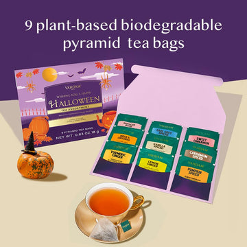 VAHDAM Halloween Tea Gift Basket - 9 Premium Pyramid Tea Bags - Ideal Gift for mature-themeds