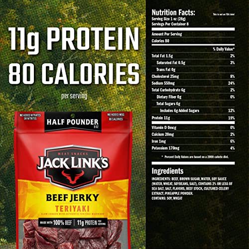 Jack Links Beef Jerky Teriyaki, 8 oz, Made with 100% Beef, Keto & Paleo Friendly, Ready to Eat Protein Snack