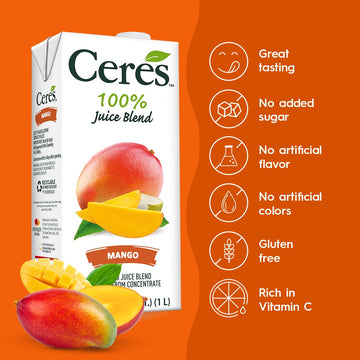 Ceres 100% All Natural Pure Fruit Juice Blend - Delicious Mango Edition - Rich In Vitamin C, No Added Sugar Or Preservatives, Ch