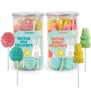 Easter Lollipop Eggs And Bunnies Candy Assortment For Kids, School And Party Favor Bag Fillers - Bulk Easter Candy Individually Wrapped Easter Egg & Bunny Suckers For Easter Basket Stuffers, 32 Count