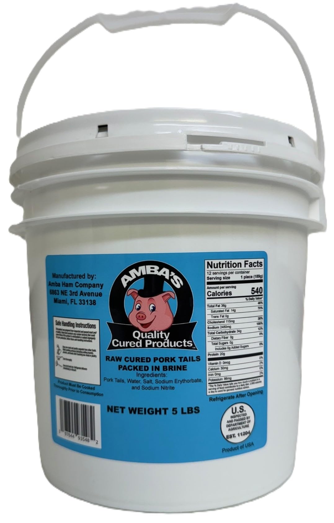 Generic Cured Pork Tails Packed In Brine, 5lb Pail, Ideal for Jamaican Stew Peas With Pig Tails Recipe and Other Caribbean Dishe