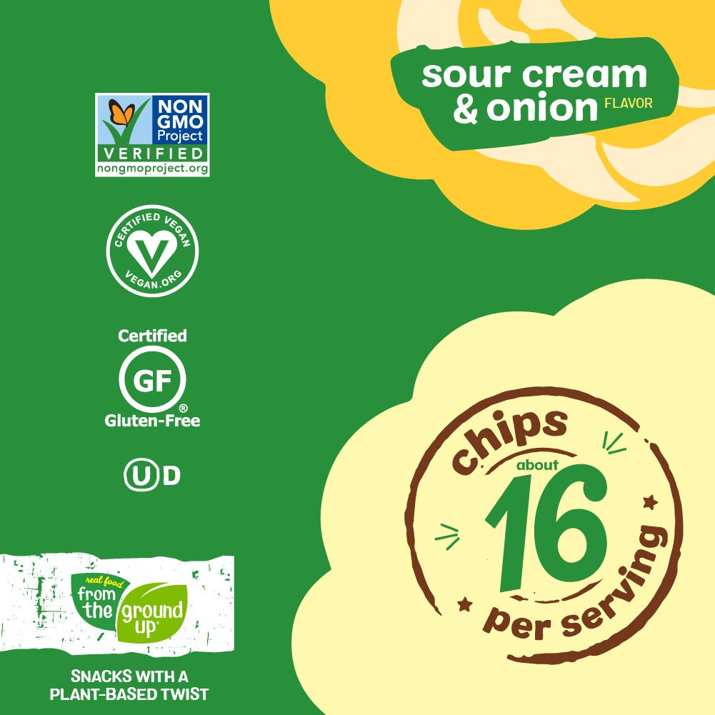 REAL FOOD FROM THE GROUND UP Cauliflower Chips - Sour Cream & Onion - 6 Pack Snack Bags - 21 Ounce
