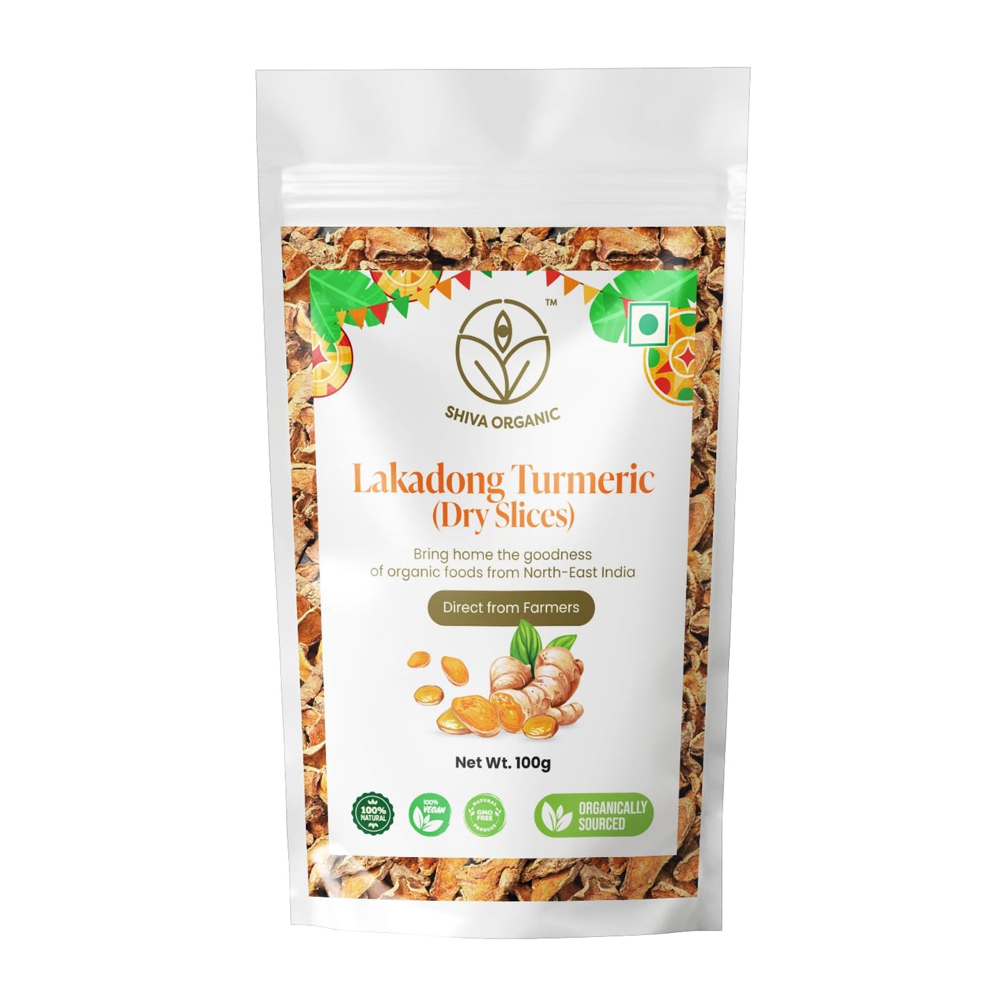 Shiva Organics Dry Lakadong Turmeric Slices 100 g: Authentic North East Indian Spice Powder, Bursting with Citrusy Flavor and C