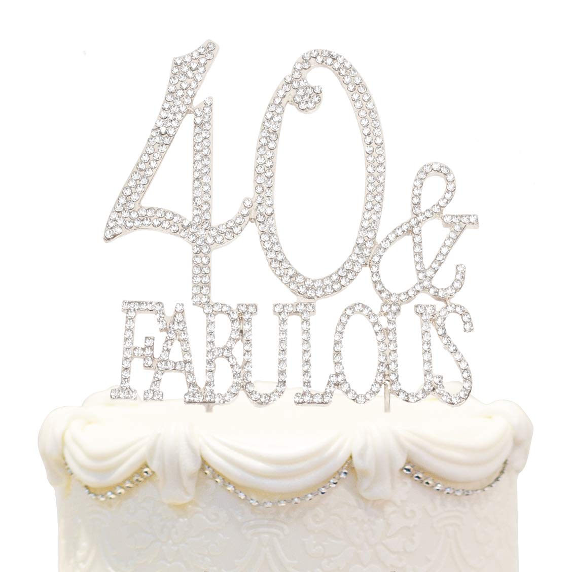 Hatcher Lee Bling Crystal Fabulous And 40 Birthday Cake Topper - Best Keepsake | 40Th Party Decorations Silver