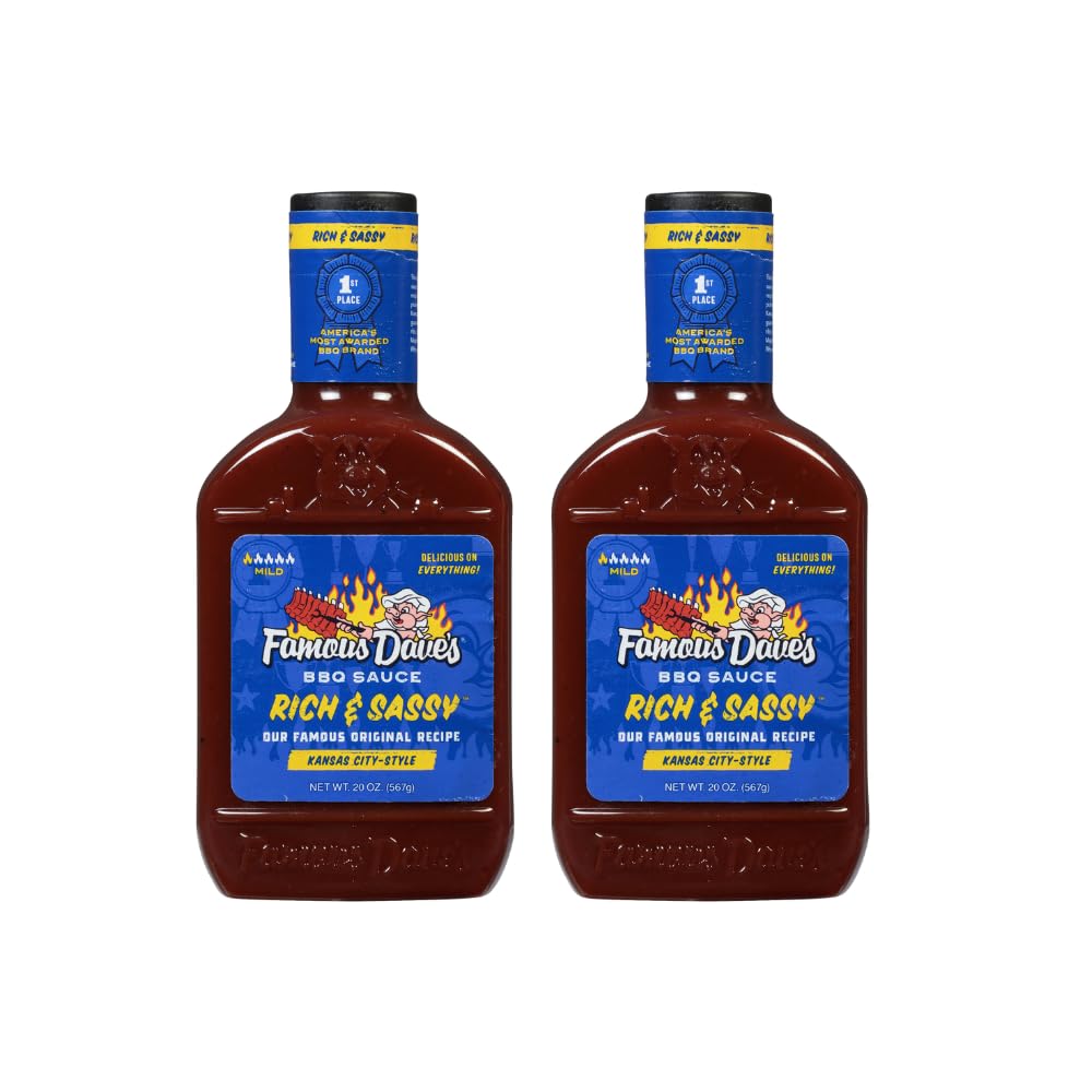 Famous Daves Rich & Sassy BBQ Sauce, 2 Pack, 40 oz Total, Sweet & Tangy Flavor