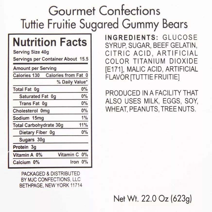 The Hampton Popcorn Company White Gummy Bears, Tutti Frutti Flavor, 22 Ounce Resealable Bag