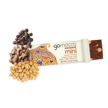 Gomacro Macrobar Mini Organic Vegan Snack Bars - Double Chocolate + Peanut Butter Chips (0.9 Ounce Bars, 24 Count)