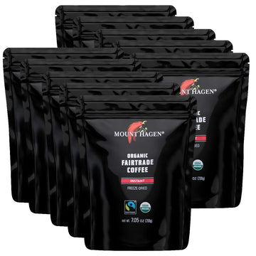 Mount Hagen 7.05oz Organic Freeze Dried Instant Coffee - 10 Pack | Medium Roast Arabica Beans | Eco-friendly, Fair-Trade Instant