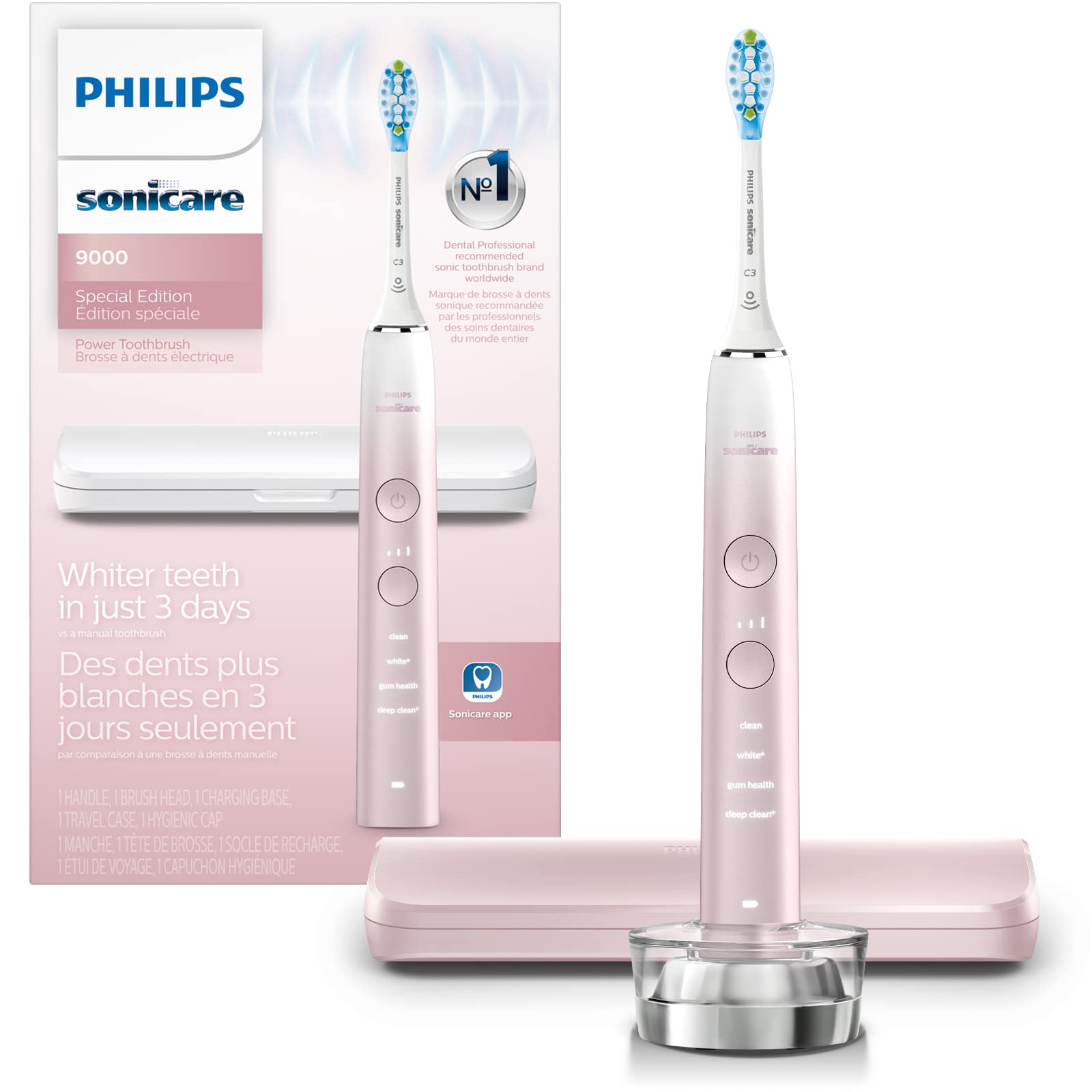 Philips Sonicare 9000 Special Edition Rechargeable Toothbrush, Pink/White, Hx9911/90