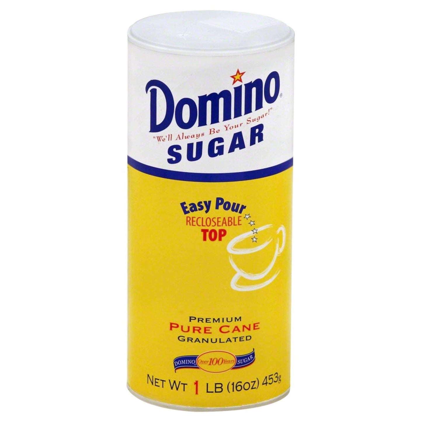 Domino Premium Pure Cane Granulated Sugar, 1 Pound Canister, Pack of 12