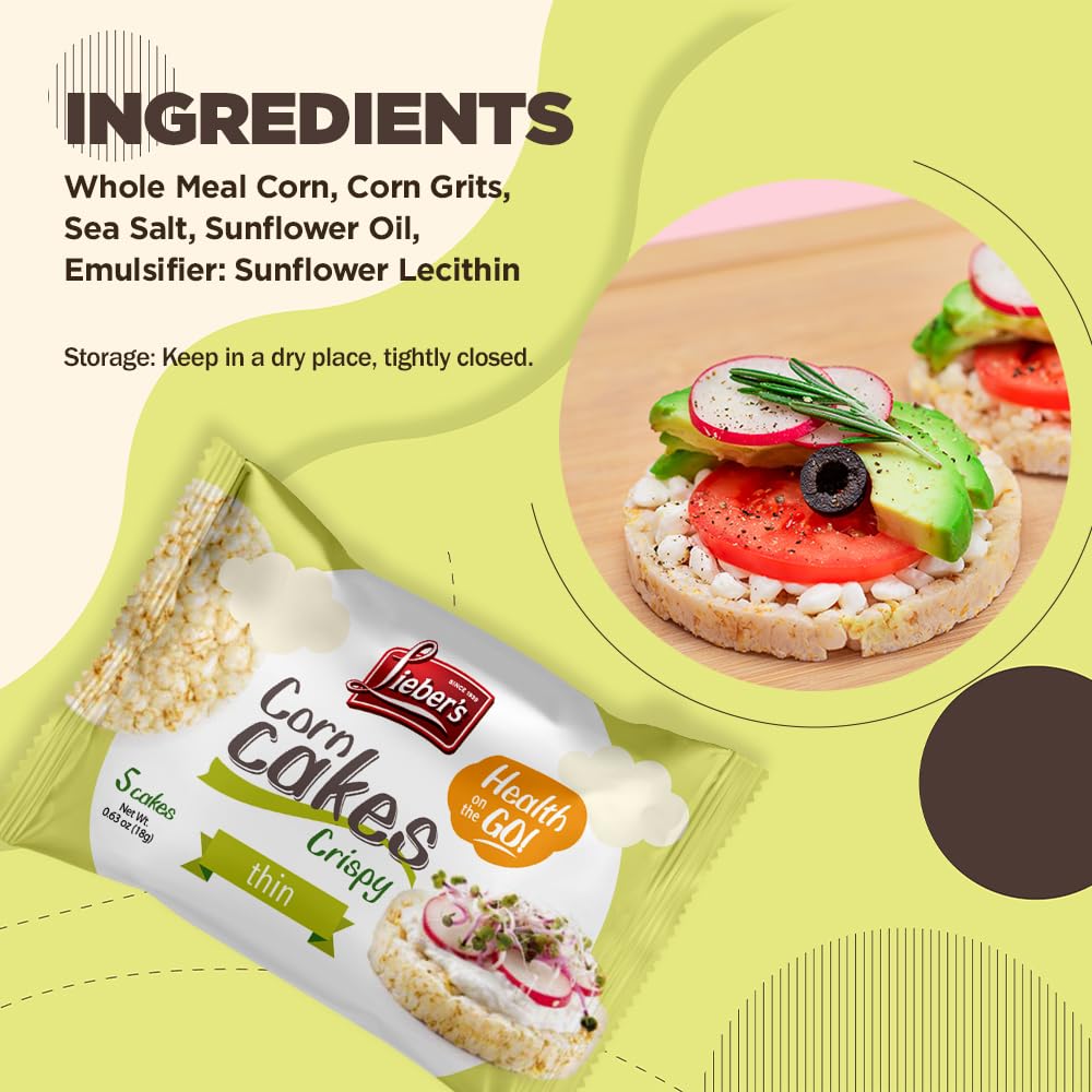 Leibers Corn Cakes On The Go Snack Pack - 16 Packs - 5 Thin, Crispy Cakes Per Pack - Kosher, Vegan, Wheat, Gluten And Cholestero