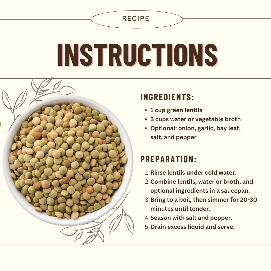 Mountain High Organics Green Lentils, Certified Organic, 1/25 LB Bag, 400 Ounce (Pack of 1)