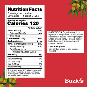 Suzie'S, Organic Saltines Crackers, Salted W/ Extra Virgin Olive Oil, Healthy Gourmet Baked Snack Goodies For Adults & Children