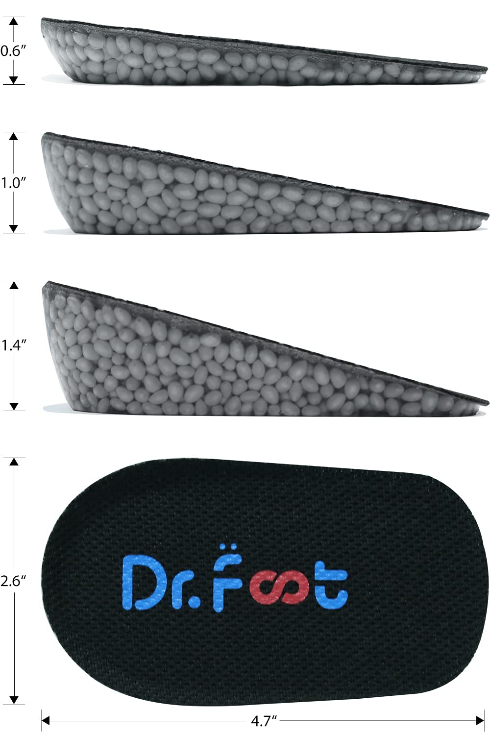Dr. Foot'S Height Increase Insoles, Heel Cushion Inserts, Heel Lift Inserts For Leg Length Discrepancies (0.6'' Height, Black)