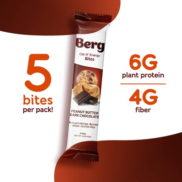 Berg Oat N Energy Bites - Non-GMO, Gluten Free, Dairy Free, Soy Free and Vegan - Clean Energy Snack - 1.5oz, Pack of 8 (Peanut