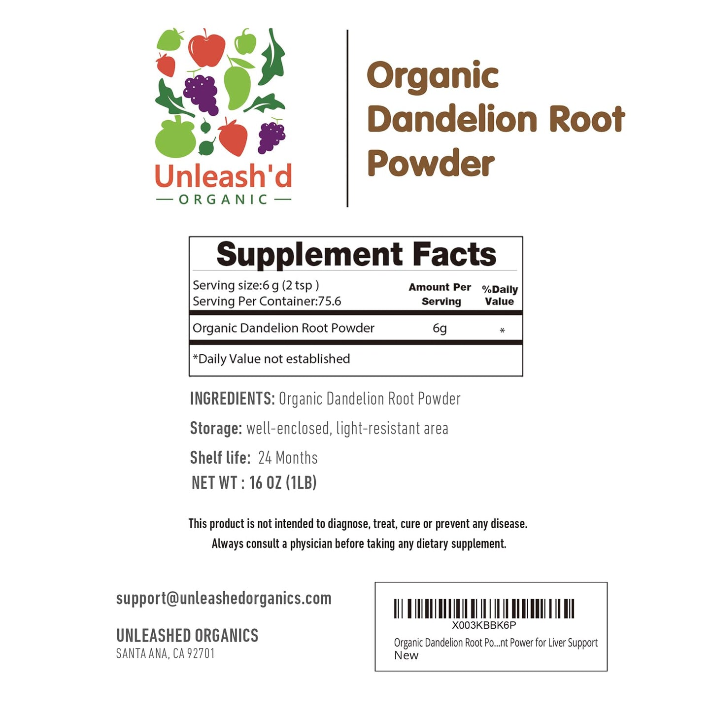 Organic Dandelion Root Powder 1 Pound For Tea And Beverages, Vegan Friendly, Detoxify And Support Digestive Health