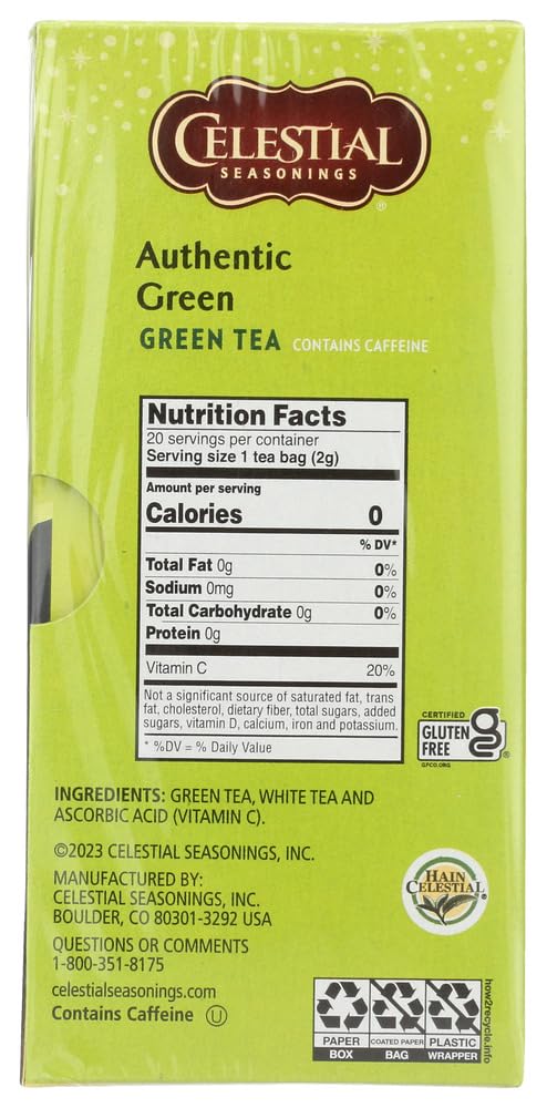 Celestial Seasonings, Tea Grn Authentic, 20 Bg, (Pack Of 6)