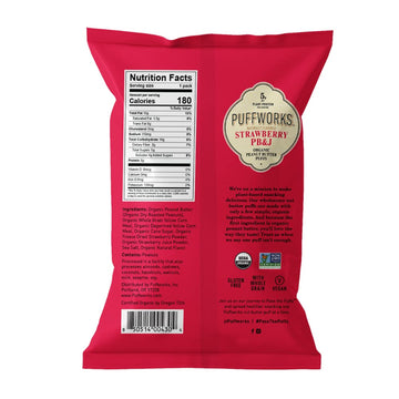 Puffworks Strawberry Pb&J Flavored Peanut Butter Puffs, Gluten Free, 1.2 Ounces (Pack Of 6)
