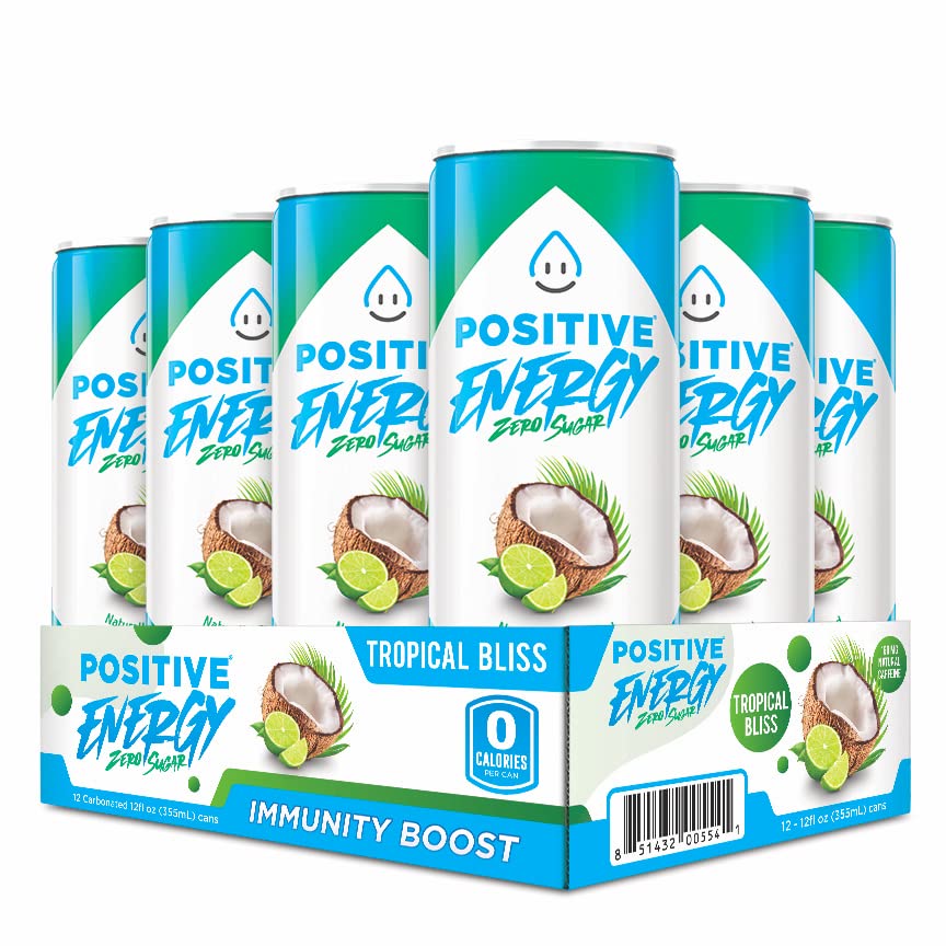 POSITIVE ENERGY Positive Energy Drink - Crankin' Colada, Zero Sugar & Calories, 12oz Cans (Pack of 12), Hydrating Electrolytes, Immunity Support