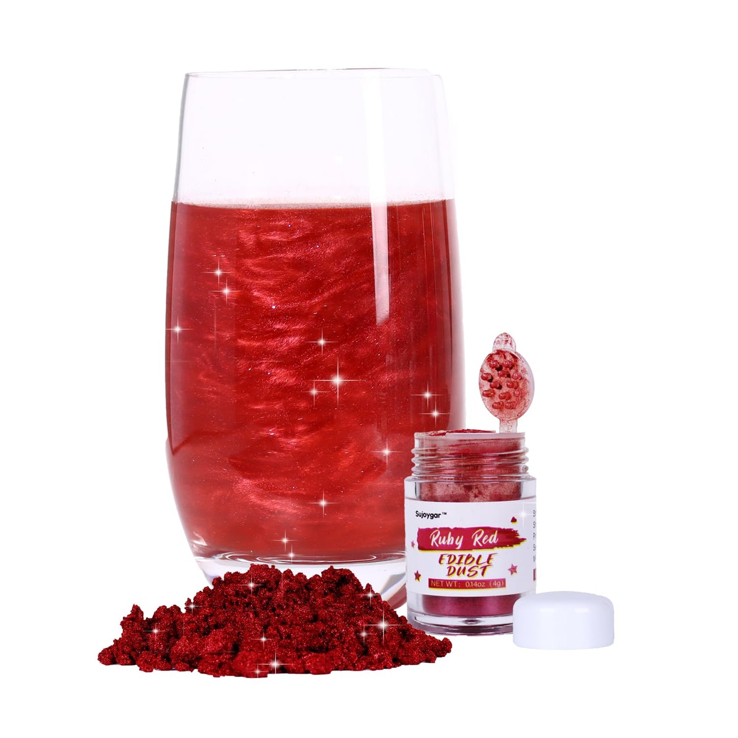 Ruby Red Edible Glitter for Drinks, 4g Food Grade Sujoygar, Shimmer Luster Dust for Cake Decorating, Baking, Strawberries, Cockt