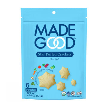 MadeGood Star Puffed Crackers, Sea Salt, 6 Bags (4.26oz Each) Gluten Free and Organic, Healthy Snacks