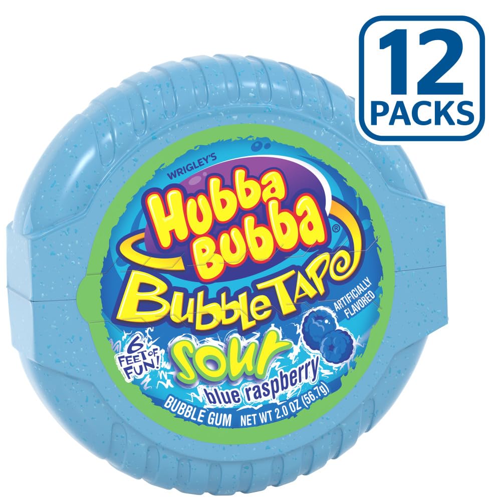 Hubba Bubba Sour Blue Raspberry Bubble Gum Tape, 2 Ounce (Pack Of 12)