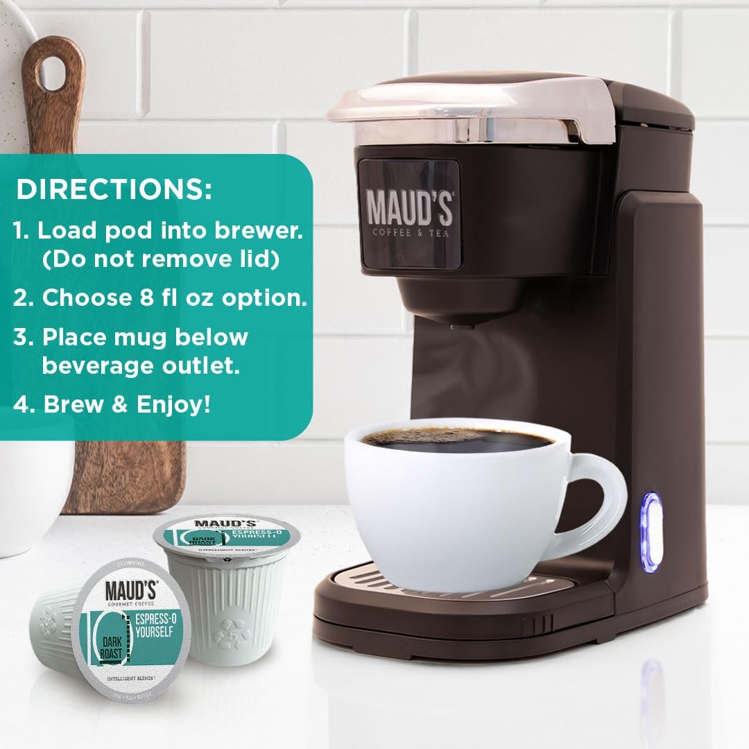 Mauds Espresso Roast Coffee Pods 50ct Dark Roast Coffee in Recyclable Single Serve Pods - 100% Arabica Coffee Compatible with Keurig K Cups Maker