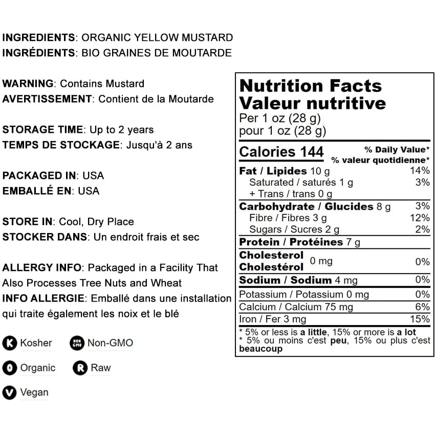 Organic Yellow Mustard Seeds, 3 Pounds – Non-Gmo, Whole Dried Spice, Vegan, Kosher, Bulk. Spicy, Pungent Flavor. High In Selenium, Fiber. Perfect For Pickling, Homemade Dips, Dressings, Marinades.