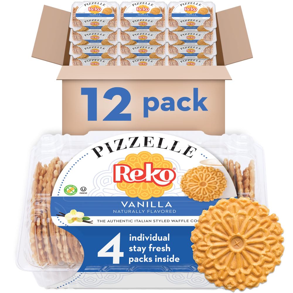 Reko Pizzelle Authentic Italian Style Waffle Cookie, Vanilla, 7 Ounce (Pack of 12)