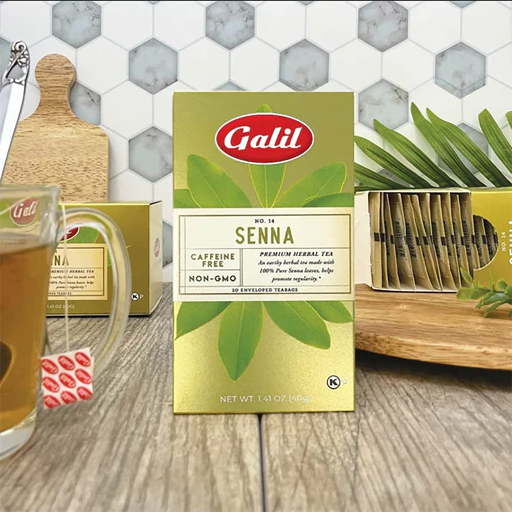 Galil Senna Tea - Caffeine-Free Herbal Tea, Non-GMO, Kosher, 20 Count Boxes, 1.41 Oz, Pack of 6