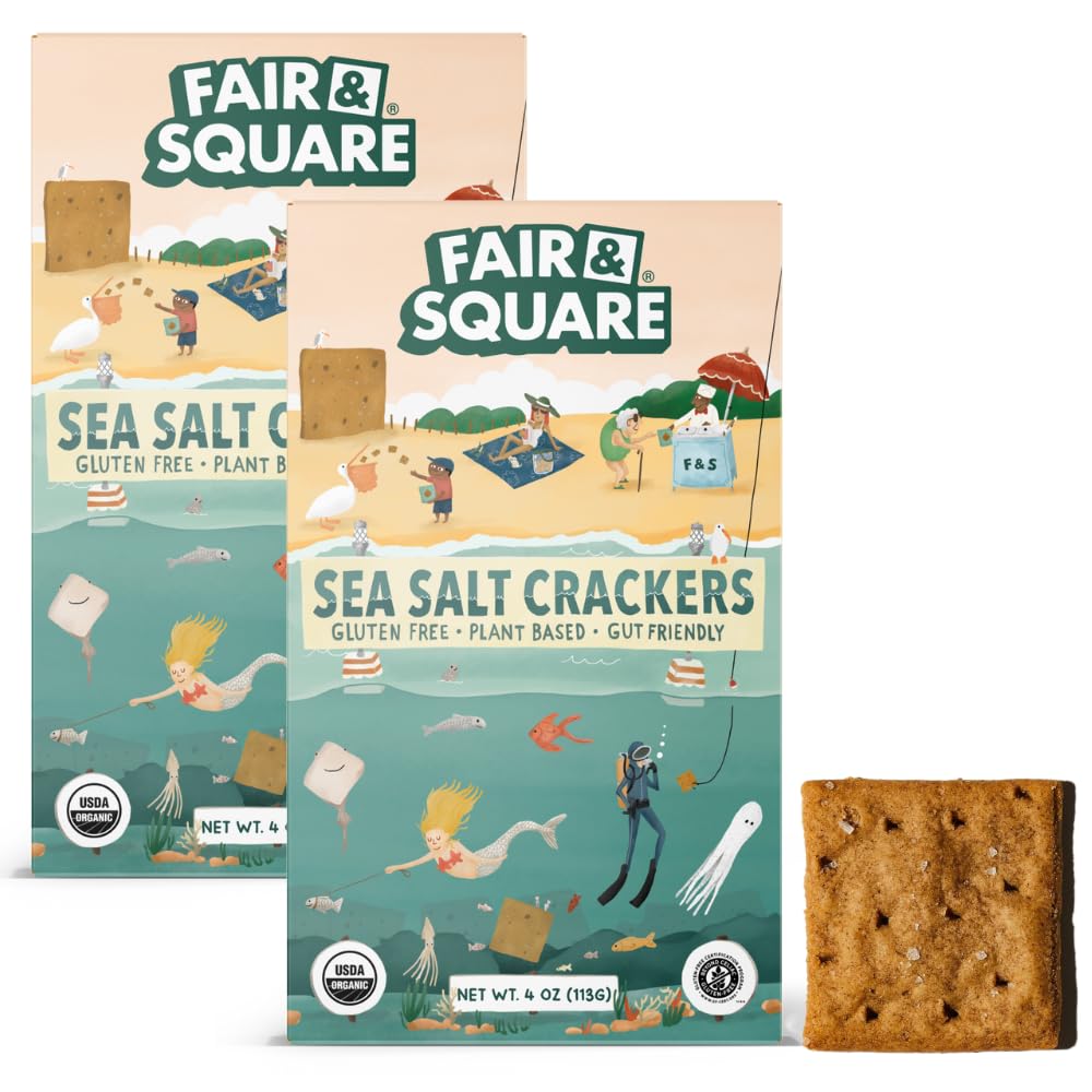 Fair & Square Gluten Free Sea Salt Crackers Powered by Gut Friendly, Prebiotic Banana Flour | Organic, Vegan, Dairy Free, Allerg