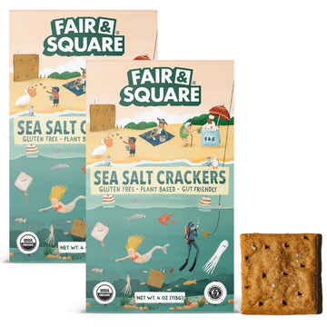 Fair & Square Gluten Free Sea Salt Crackers Powered by Gut Friendly, Prebiotic Banana Flour | Organic, Vegan, Dairy Free, Allerg