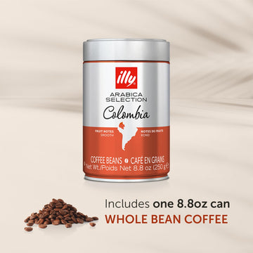Illy Whole Bean Coffee - Perfectly Roasted Whole Coffee Beans – Colombia Medium Roast – Smooth Taste, Notes Of Fruit – Fruit Notes - 100% Arabica Coffee - No Preservatives – 8.8 Ounce