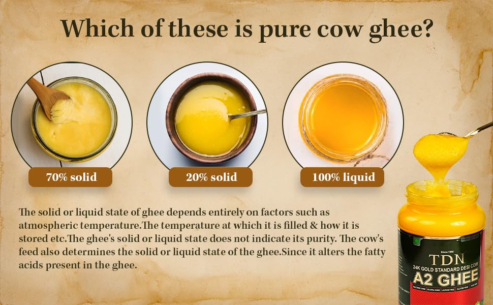 Tdn Farm Fresh A2 Ghee - 1L Glass Bottle, Nddb A2 Lab Certified, A2 Cow Desi Ghee, A2 Ghee Bilona Method, A2 Organic Cow Ghee, Grassfed, Cultured Enhanced Ghee, Curd Churned A2 Ghee