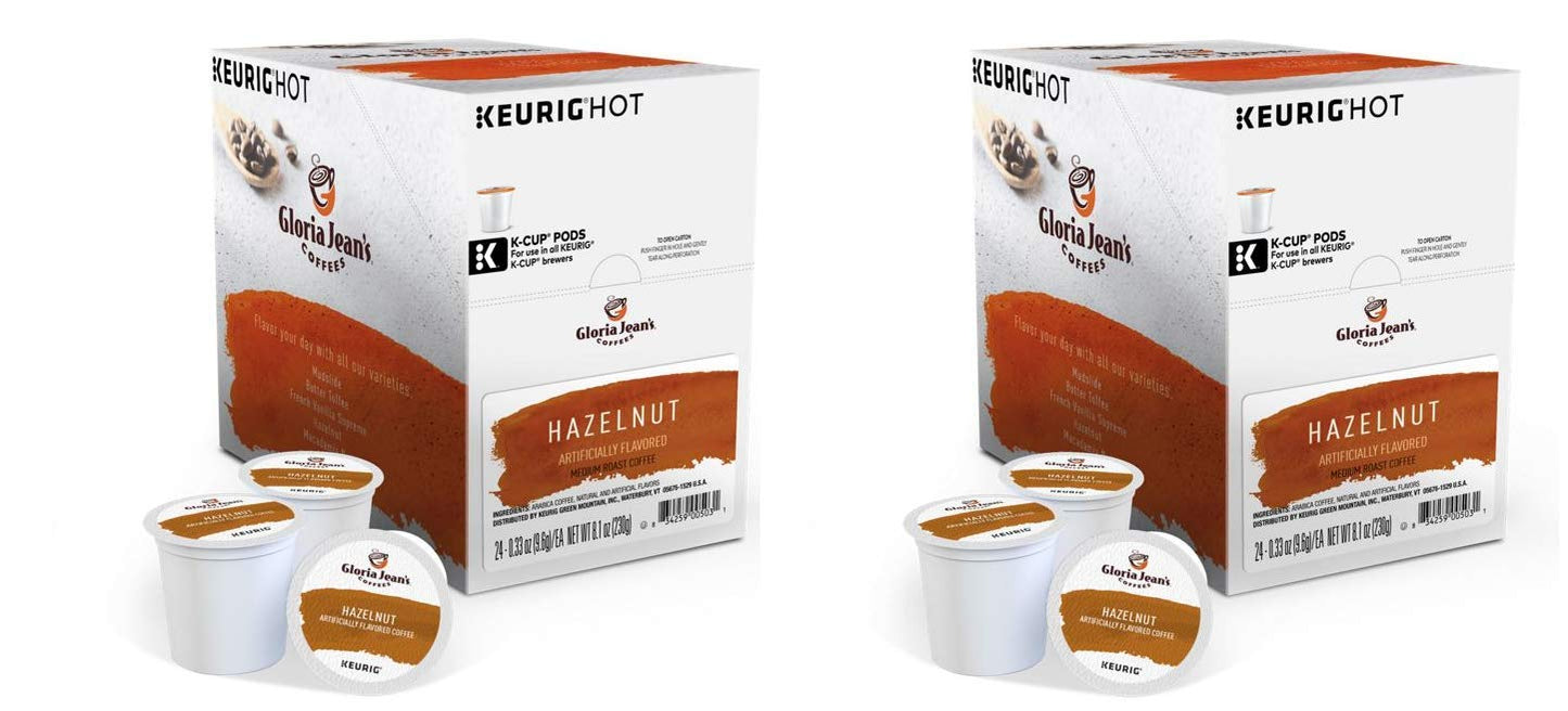 Gloria Jeans Coffees Hazelnut K-Cups, 48 Count (2 Boxes of 24) for Keurig malt-inspired, Model 48-T60051-052