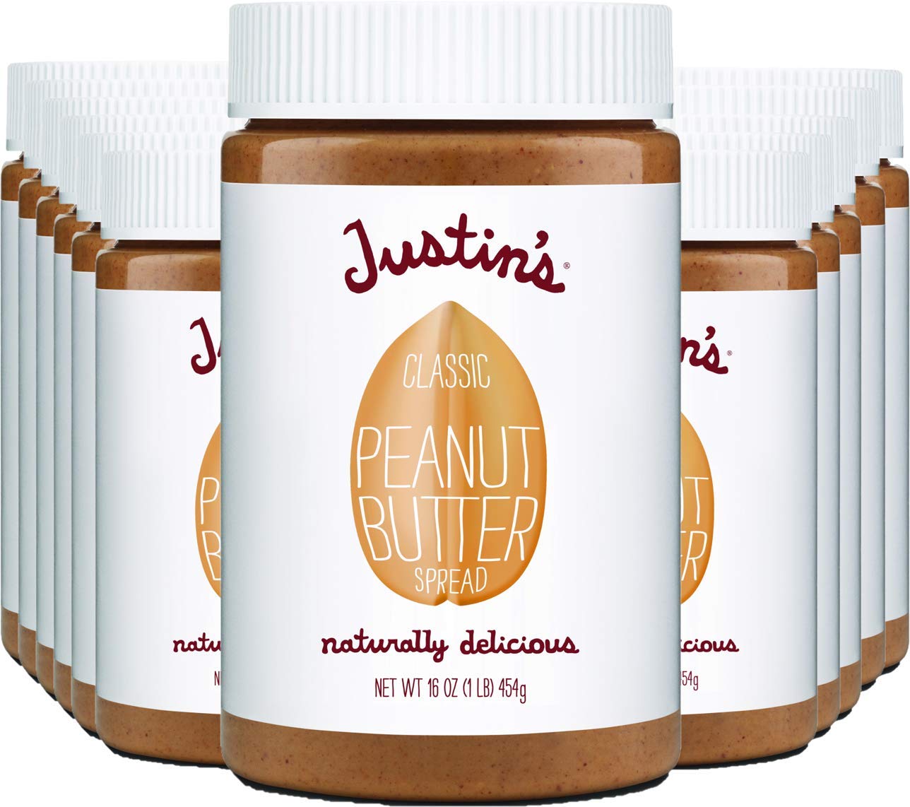 Justin'S Classic Peanut Butter, Only Two Ingredients, No Stir, Gluten-Free, Non-Gmo, Responsibly Sourced, 1 Pound (Pack Of 12)