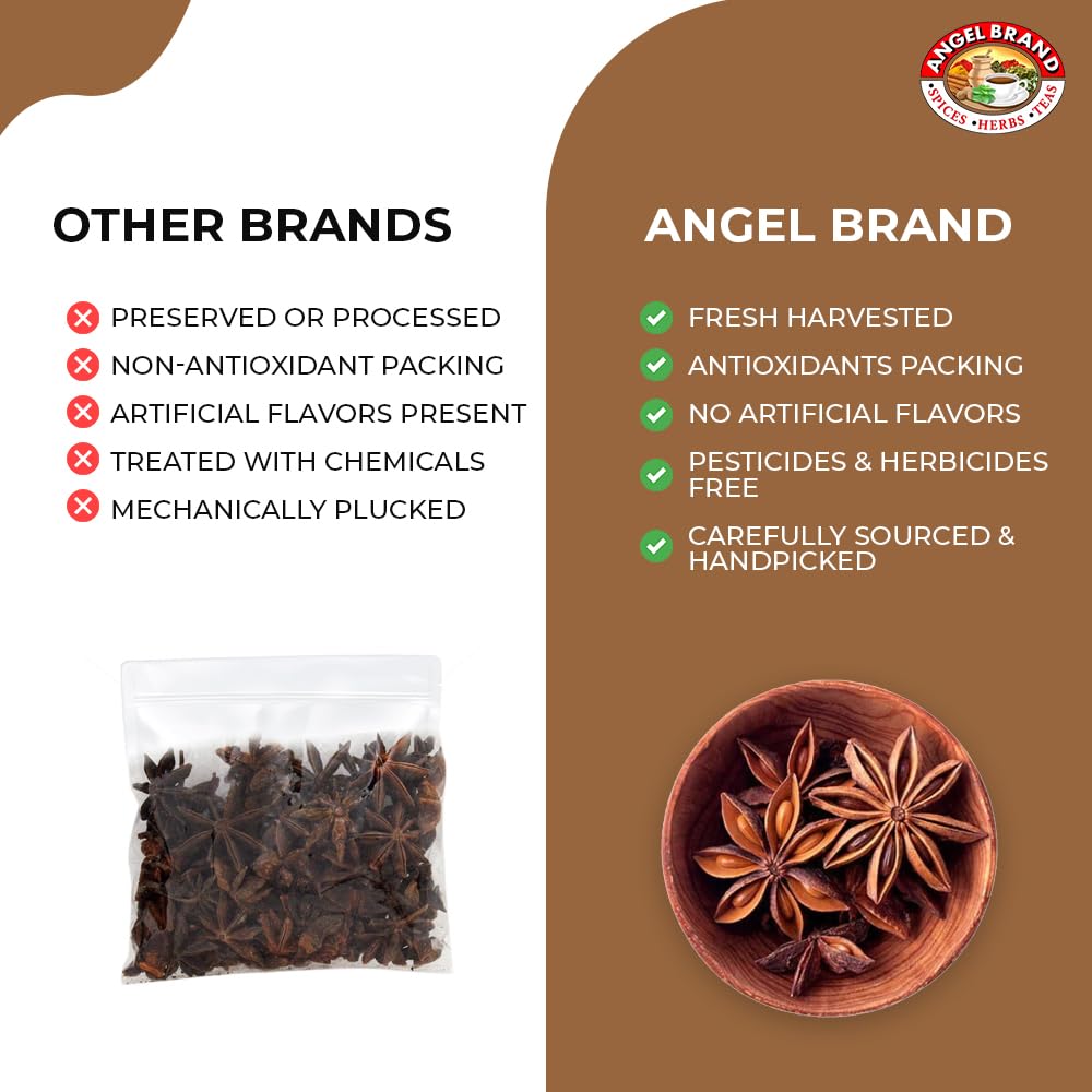 Angel Brand Star Anise Whole Spice – Premium for Baking & Cooking – 6 oz Bottle