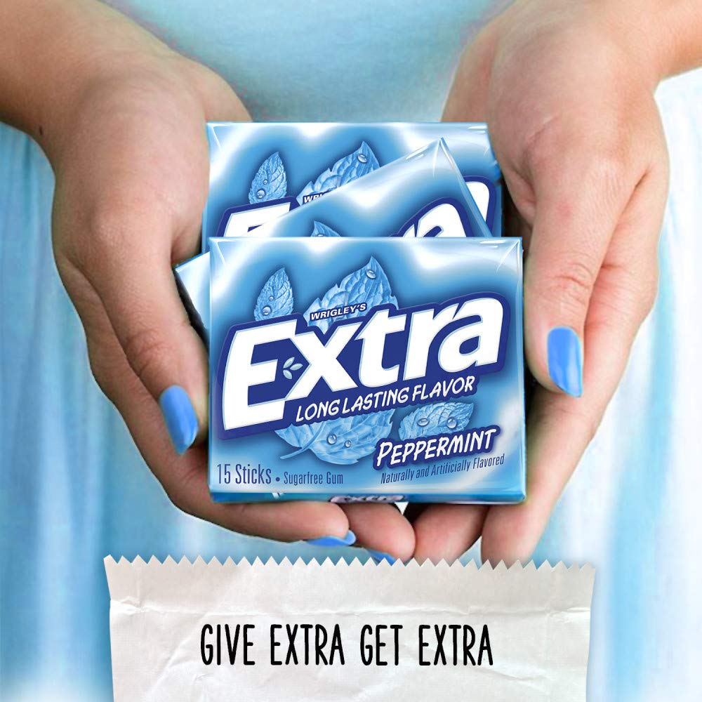 Extra Gum Peppermint Chewing Gum, 15 Pieces (Pack Of 10)