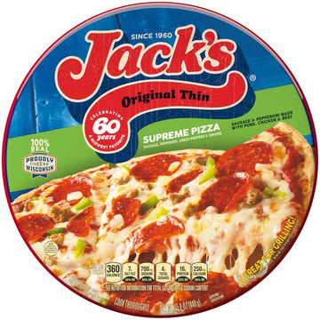 Jack'S Original Thin Supreme Pizza - Sausage And Pepperoni, Made With Pork, Chicken And Beef - 100% Real Wisconsin Cheese - 8 Pa