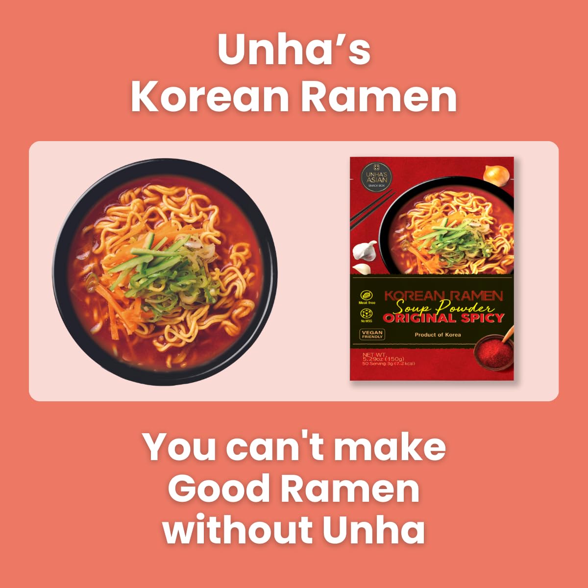 UNHA'S ASIAN SNACK BOX Hot and Spicy Korean Ramen Soup Seasoning, 5.29oz Vegan Instant Ramyun Broth, Authentic Flavor