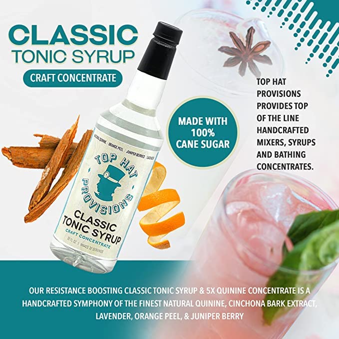 Top Hat Provisions Classic Tonic Syrup, 32oz Bottles, 2 Pack, Quinine Tonic Water Concentrate for Homemade Tonic Water