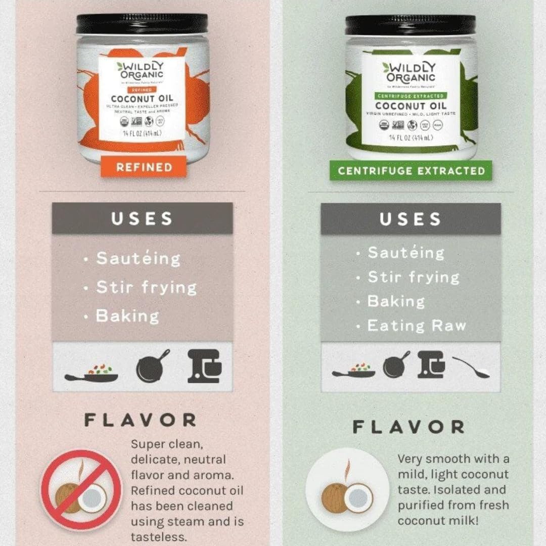 Wildly Organic Coconut Oil Sample 3-Pack 14 Fl Oz Glass Jars - 1) Refined Coconut Oil, 2) Raw Unrefined Centrifuge Exacted, & 3)